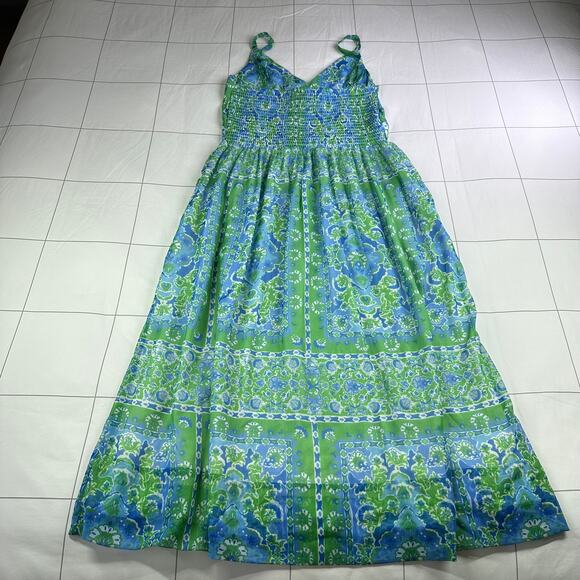 Gretchen Scott Dress Womens Small Green Fiesta Chiffon Maxi Sleeveless Smocked - Picture 3 of 12